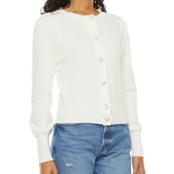 NEW cashmere cotton blend embellish button cream sweater cardigan large - Picture 4 of 12